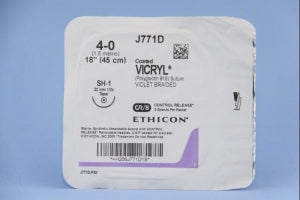 Ethicon Taper Point Vicryl Synthetic Absorbable Sutures - Violet Coated Vicryl 4-0 SH-1 Taper 18" Suture - J771D
