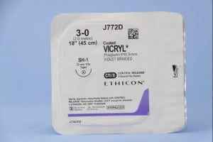 Ethicon Taper Point Vicryl Synthetic Absorbable Sutures - Violet Coated Vicryl 3-0 SH-1 Taper 18" Suture - J772D