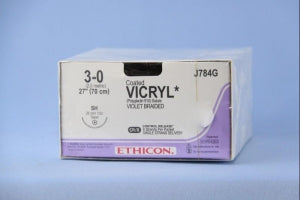 Ethicon Taper Point Vicryl Synthetic Absorbable Sutures - Violet Coated Vicryl 3-0 SH Taper 27" Suture - J784G
