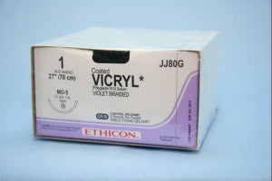 Ethicon Taper Point Vicryl Synthetic Absorbable Sutures - Violet Coated Vicryl 1 MO-5 CR 27" Suture - JJ80G