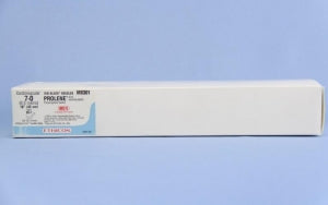 Ethicon Prolene Sutures with Hemo-Seal - PROLENE Polypropylene Monofilament Suture, Blue, BV-1 Needle, Double-Armed Visi-Black, Size 7-0, 4"-18" - M8301