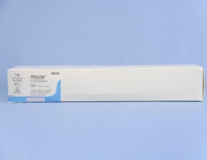 Ethicon Prolene Sutures with Hemo-Seal - PROLENE Polypropylene Monofilament Suture, Blue, BV-1 Needle, Double-Armed, Size 7-0, 4"-30" - M8703