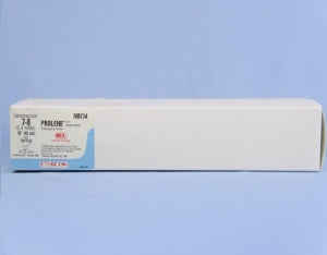 Ethicon Prolene Sutures with Hemo-Seal - PROLENE Polypropylene Monofilament Suture, Blue, BV175-6 Needle, Double-Armed, Size 7-0, 4"-18" - M8734
