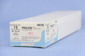 Ethicon Prolene Sutures with Hemo-Seal - PROLENE Polypropylene Monofilament Suture, Blue, BV175-8 Needle, Double-Armed, Size 7-0, 2"-30" - M8755