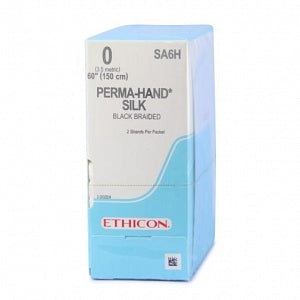 Ethicon Perma-Hand Silk Sutures - Perma-Hand Suture, Black Braided, Size 0, 2 x 60" - SA6H
