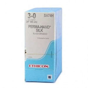 Ethicon Perma-Hand Silk Sutures - Perma-Hand Suture, Black Braided, Size 3-0, 13 x 24" - SA74H