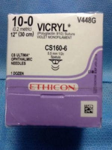 Ethicon Ultima Spatula Vicryl Absorbable Sutures - VICRYL Absorbable Suture, Violet Monofilament, CS160-6 Needle, Size 10/0, 12" - V448G