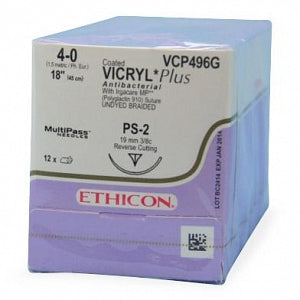 Ethicon Coated Vicryl Plus Antibacterial Suture (Polyglactin 910) - Coated Vicryl Plus Suture, 4/0, 18 VCP - VCP496G