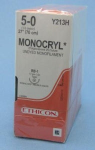 Ethicon Monocryl Absorbable Sutures - Monocryl Monofilament Suture, Undyed, 27", Size 5-0 - Y213H