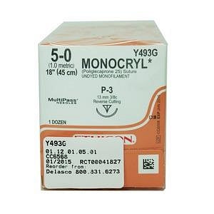 Ethicon Taper Point Reverse Cutting Monocryl Sutures - Monocryl Undyed Monofilament Suture, 54", Size 2-0 - Y932H