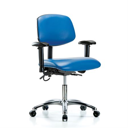 Bench Height Vinyl ESD Armchair 27"W x 18"D x 51.5"H - Chrome Base Footring With Glides