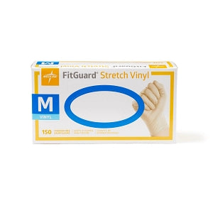 Medline FitGuard Stretch Vinyl Exam Gloves - FitGuard Stretch Vinyl Powder-Free Smooth Exam Gloves, Size M - FG1502