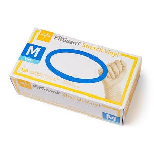Medline FitGuard Stretch Vinyl Exam Gloves - FitGuard Stretch Vinyl Powder-Free Smooth Exam Gloves, Size M - FG1502