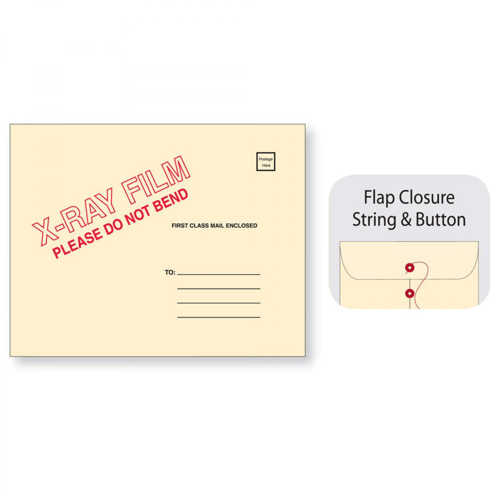 X-Ray Film Mailer String & Button Open End W/ Red And Black Print Material: 11Pt Manila Dimensions: 15" X 18" 50 / Case