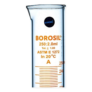 Foxx Life Sciences Borosil Graduated Measuring Cylinders - Borosil Graduated Measuring Cylinder with Hexagonal Base, USP Class A, 250 mL, 5/Case - 3026021A