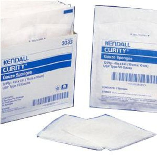 Covidien Curity Sterile Gauze Sponge, 12-Ply, U.S.P Type VII, Sterile, 4" x 4" - 1280 Per Case