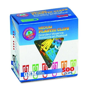 Gem Plastic Paper Clips, Medium, Smooth, Assorted Colors, 500/Box - GEMPC0300