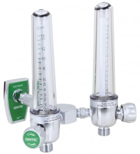 Genstar Technologies Brass Dual Oxygen Flowmeters - Oxygen Dual Flowmeter, Brass, 15 LPM, Chemetron Back, Single Power Takeoff - FMD197B-15L-CHP