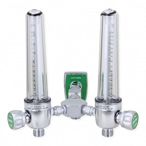 Genstar Technologies Brass Dual Oxygen Flowmeters - Oxygen Dual Flowmeter, Brass, 15 LPM, Chemetron Back, Single Power Takeoff - FMD197B-15L-CHP