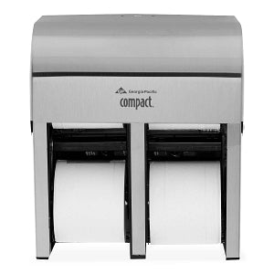 Georgia Pacific Coreless 4-Roll Toilet Paper Dispensers - Compact Quad Stainless Steel Vertical Tissue Dispenser - 56748