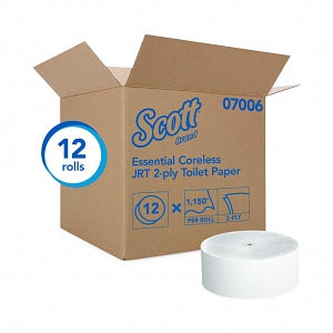Kimberly-Clark Scott Essential Coreless JRT 2-Ply Toilet Paper - Scott Bathroom Toilet Paper, Coreless, 2-Ply, 3.75" x 9" - KCC07006