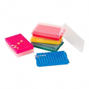 Globe Scientific Reversible Microcentrifuge Tube Racks - RACK, MCT, 96 PL, REVERSIBLE, W/COVER, RED - 456355R