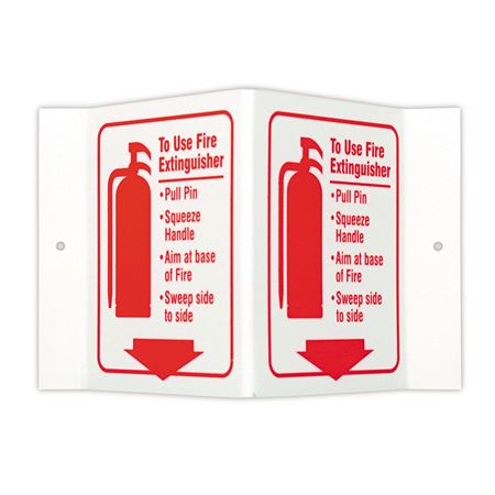 V Sign 9"W x 4"D x 6"H Glow - To use Fire Extinguisher