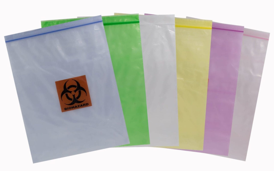 Tinted Biohazard Specimen Bag, Zip Closure, 12" x 15", Pink