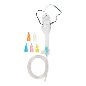 Medline Disposable Oxygen Masks with Standard Connector - Adult Venturi Mask with Nose Clip, Color Diluters, 7' Tubing and Standard Connectors - HCS120E