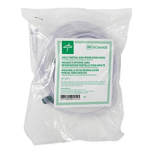 Medline Disposable Oxygen Masks with Standard Connector - Partial Non-Rebreather Adult Mask with Reservoir Bag, Safety Vent, Check Valve, 7' Tubing and Standard Connectors - HCS4640B