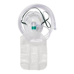 Medline Disposable Oxygen Masks with Standard Connector - Partial Non-Rebreather Adult Mask with Reservoir Bag, Safety Vent, Check Valve, 7' Tubing and Standard Connectors - HCS4640B
