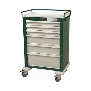 Harloff Aluminum Emergency Carts - 6-Drawer Aluminum Procedure Cart with 3-3.25", 2-6.5" and 1-9.75" Drawers and Electronic Pushbutton Lock - AL810ELP6