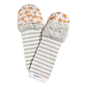 and Kid Mittens by Handsocks Handsocks No Scratch Ba - Handsocks Brand No-Scratch Baby and Kid Mittens, Gray and White Sleeves with Orange Foxes, Toddler - 1006T