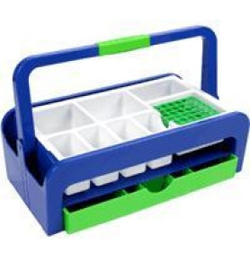 Heathrow Scientific Droplet Phlebotomy Collection Tray - Droplet Blood Collection Tray with 2 Inserts and 36-Place 16mm Test Tube Rack, Blue / Green - HS2200B