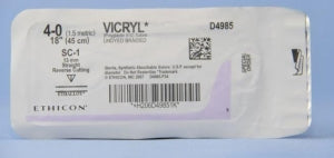 Ethicon Coated Vicryl Undyed Sutures - Coated Vicryl Undyed Suture, Size 4/0, 1 x 18" SC-1 Needle - D4985