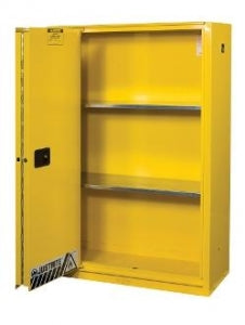 Justrite Flammable Materials Cabinets - Yellow Flammable Material Cabinet with Bifolding Doors, Self Close, 45 gal. Capacity - 894580