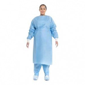 Halyard Health Procedure Gown with Knit Cuffs - Fluid-Resistant Procedure Gown, Blue, Size XL - 69028