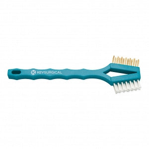 Key Surgical Toothbrush-Style Cleaning Nylon Brushes - Toothbrush-Style Cleaning Brush, Nylon Brass Bristles, 3 Rows, Double-Headed, 7" - D-2100BN-50