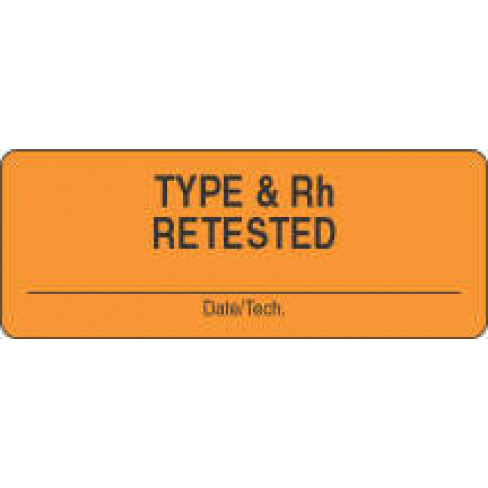 Label Paper Permanent Type & Rh Retested 2 1/4" X 7/8" Fl. Orange 1000 Per Roll