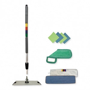 Boardwalk Microfiber Mop Kits - Microfiber Mop Kit with 18" Mop Head, 35"-60" Handle, Blue / Gray / Green - BWK-MFKIT