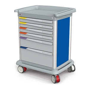 Lakeside Manufacturing Preciso Medical Carts - 6-Drawer Preciso Medical Cart with Four 3", One 6" and One 9" Drawer Configuration, Central Key Locking System, 25" W x 33" L x 41" H, Powder-Coated Blue Sides - PRE27-1B