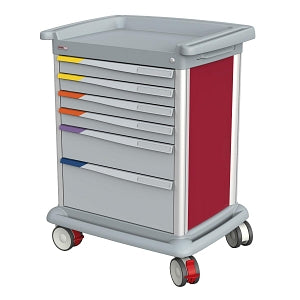 Lakeside Manufacturing Preciso Medical Carts - 6-Drawer Preciso Medical Cart with Four 3", One 6" and One 9" Drawer Configuration, Central Key Locking System, 25" W x 33" L x 41" H, Powder-Coated Red Sides - PRE27-1R