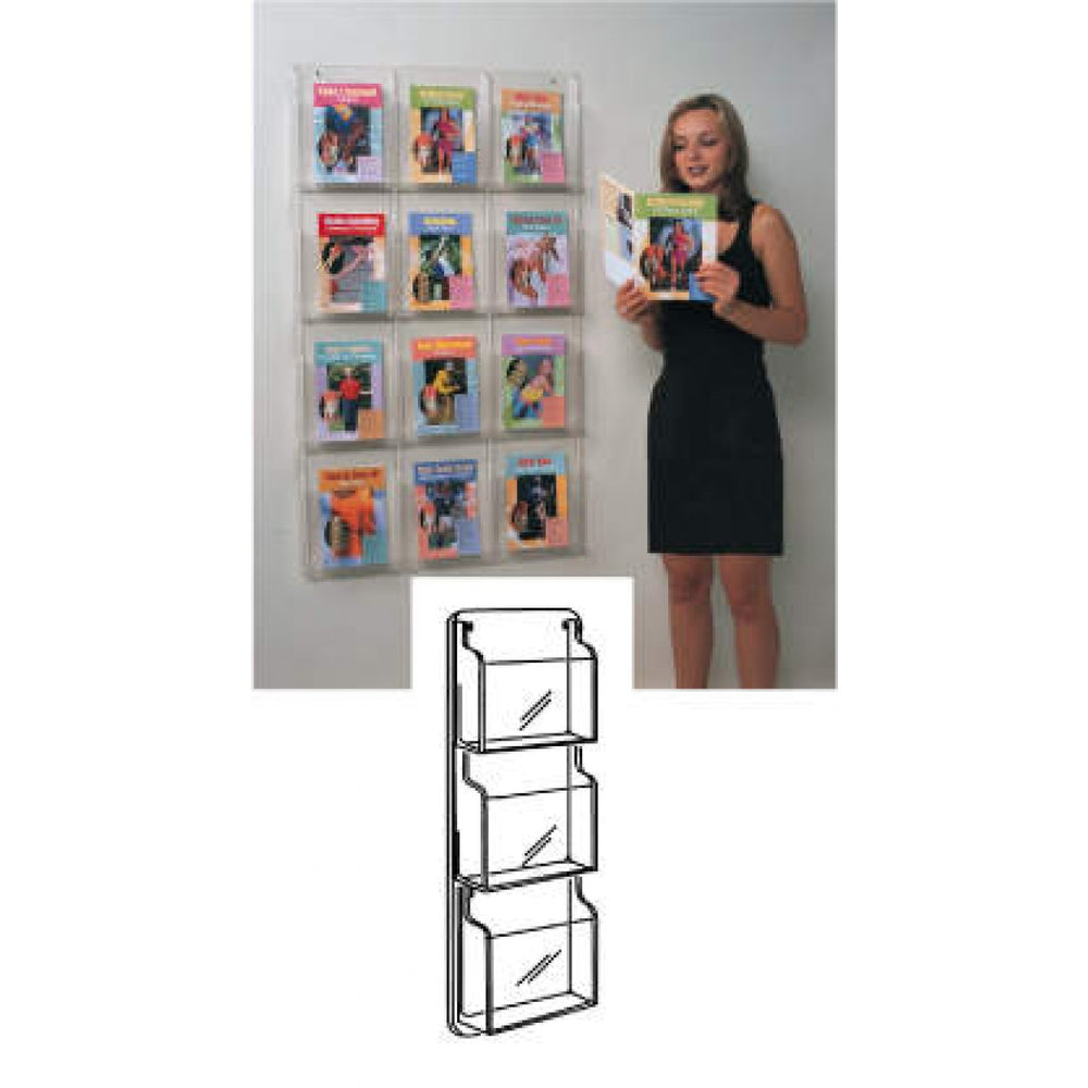 Three Pocket Wall Brochure Holder Adjustable Pocket Dividers The Clear Acrylic Construction Is Neutral, Enabling This Flyer Organizer To Blend With Any Type Of Setting 1 Each