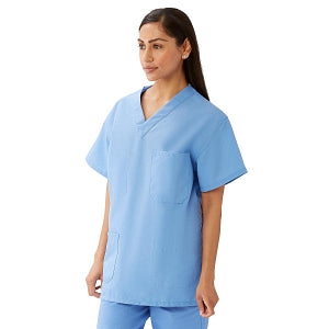 Medline AngelStat Unisex Reversible 4-Pocket Scrub Tops - AngelStat Unisex Reversible V-Neck 4-Pocket Scrub Top with Standard Color-Coding, Size XS, Ceil Blue - M610NTHXS-CS