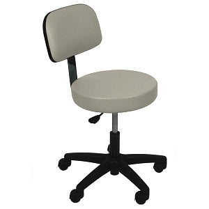 UMF Medical Exam Stool with Back - Pneumatic Padded Stool with Back and 5-Leg Plastic Base, River Rock - M6746RI