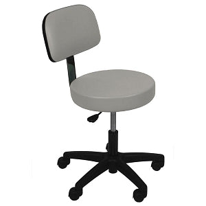UMF Medical Exam Stool with Back - Pneumatic Padded Stool with Back and 5-Leg Plastic Base, Sand Grey - M6746SN