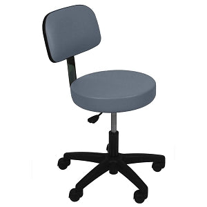 UMF Medical Exam Stool with Back - Pneumatic Padded Stool with Back and 5-Leg Plastic Base, Steel Blue - M6746ST