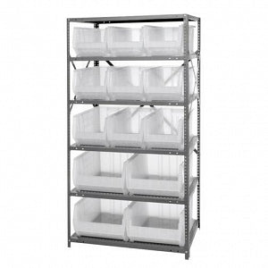 Quantum Storage Systems Steel Shelving System with Shelves and Clear Hulk Bins - 24" x 36" x 75" Steel Shelving System with 7 Shelves and 13 Clear Hulk Bins - 2475-953954CL