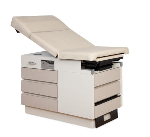 Enochs Manual Exam Tables - Basic Exam Table with Manual Back and 5 Drawers, Cream White Base, Fawn Upholstery - 355RHBECWFN