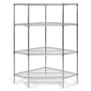Tarrison Chrome Wire Corner Shelf Unit - 74"H Chrome Wire Corner Shelf Unit with 4 Wire Shelves - 518367C